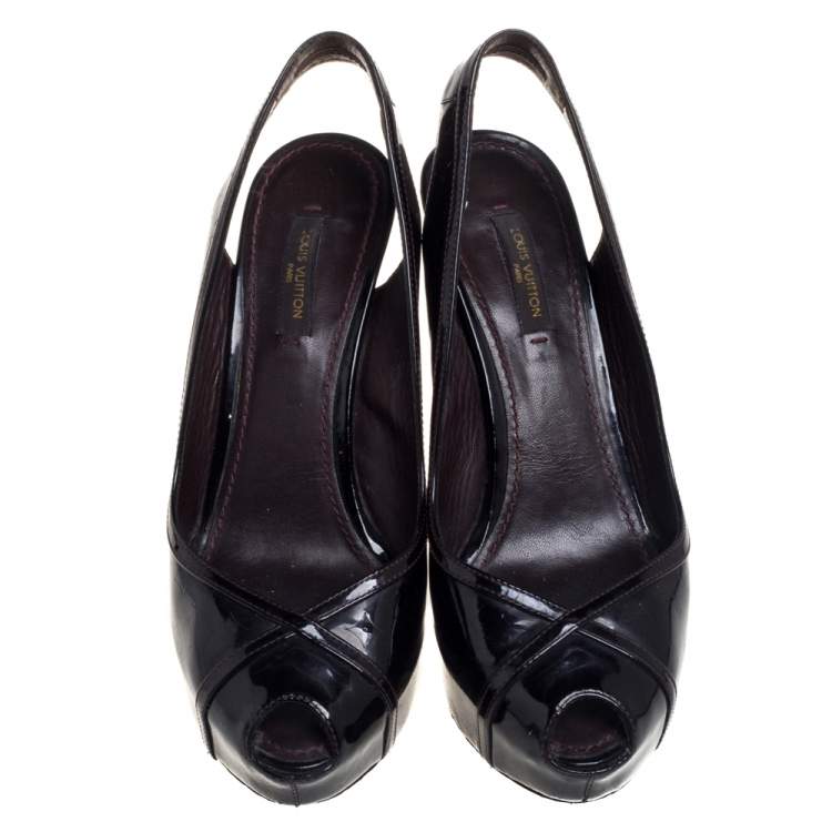 Pre Owned Louis Vuitton Amarante Monogram Vernis Tamara Slingback Sandals Size 37
