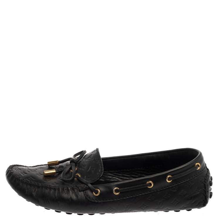 Pre Owned Louis Vuitton Black Monogram Leather Gloria Loafers Size 38.5