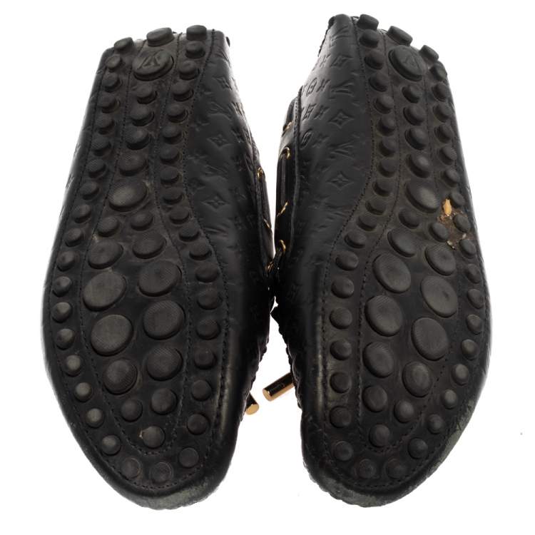 Pre Owned Louis Vuitton Black Monogram Leather Gloria Loafers Size 38.5