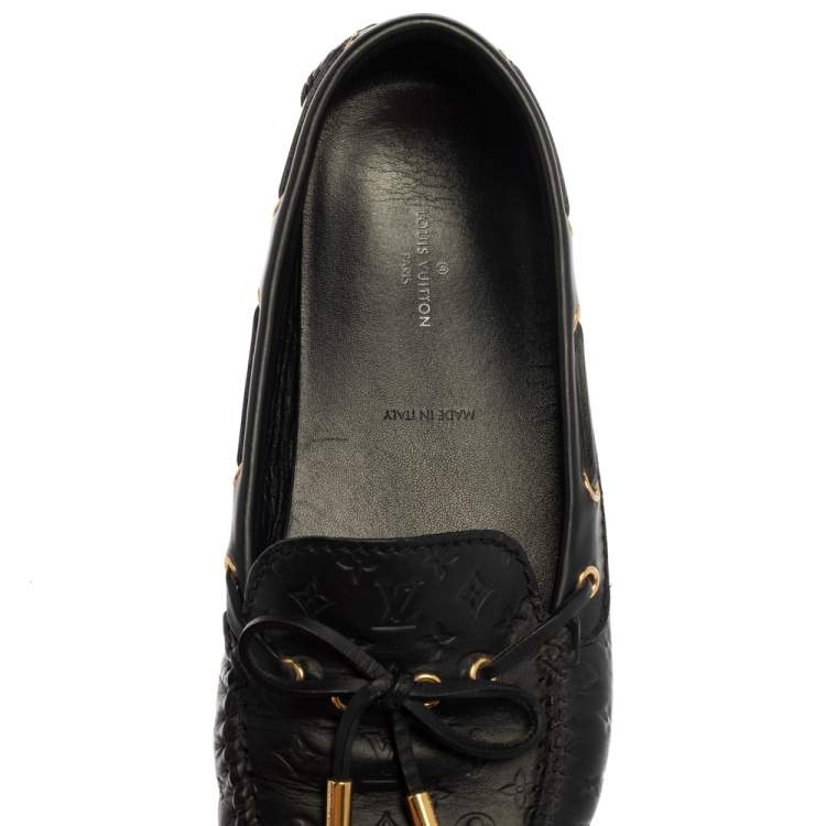 Pre Owned Louis Vuitton Black Monogram Leather Gloria Loafers Size 38.5