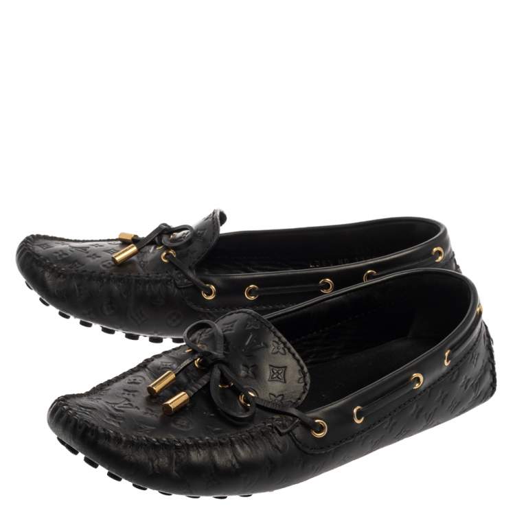Pre Owned Louis Vuitton Black Monogram Leather Gloria Loafers Size 38.5