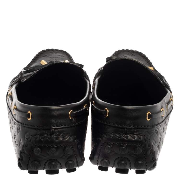 Pre Owned Louis Vuitton Black Monogram Leather Gloria Loafers Size 38.5