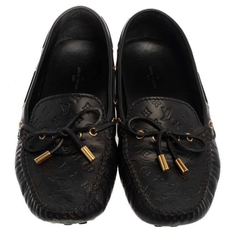 Pre Owned Louis Vuitton Black Monogram Leather Gloria Loafers Size 38.5