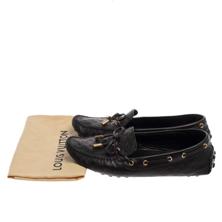 Pre Owned Louis Vuitton Black Monogram Leather Gloria Loafers Size 38.5