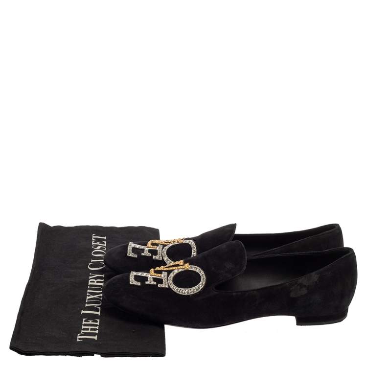 Pre Owned Louis Vuitton Black Suede Love Slip On Loafers Size 39