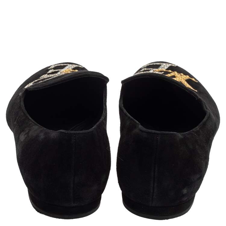 Pre Owned Louis Vuitton Black Suede Love Slip On Loafers Size 39
