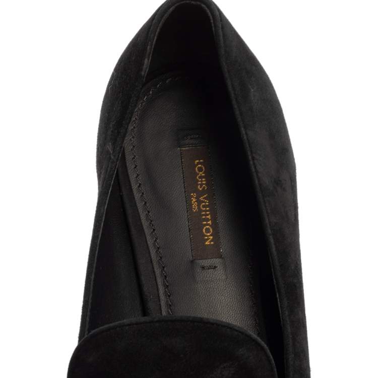 Pre Owned Louis Vuitton Black Suede Love Slip On Loafers Size 39