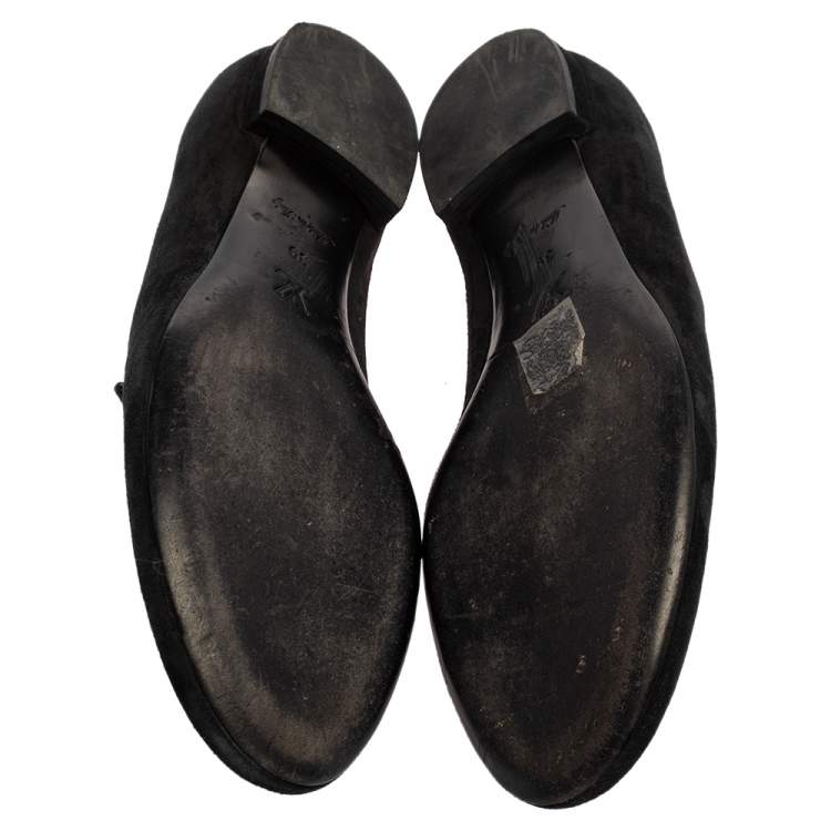 Pre Owned Louis Vuitton Black Suede Love Slip On Loafers Size 39