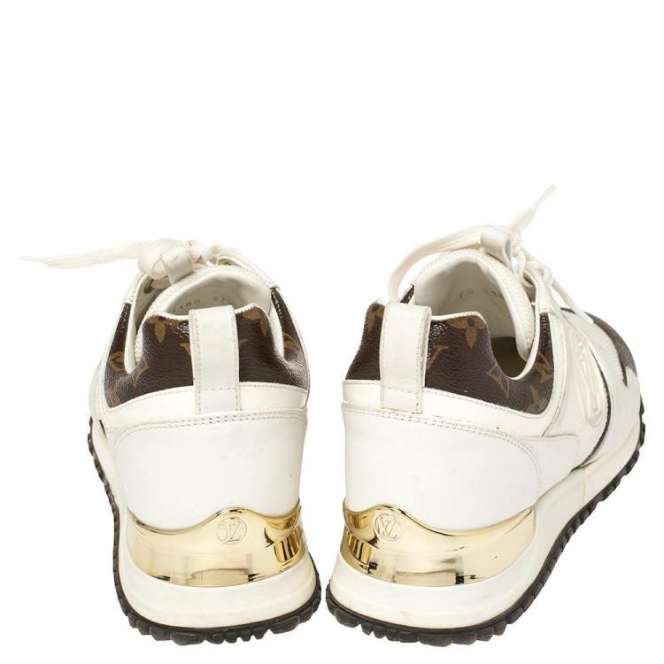 Pre Owned Louis Vuitton White/Brown Monogram Canvas And Mesh Reverse Run Away Sneakers Size 37.5