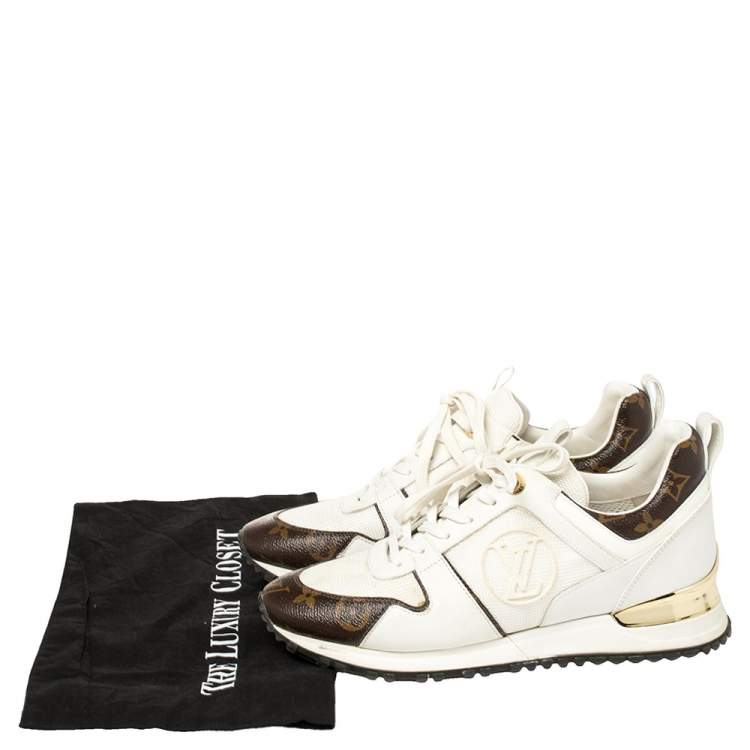 Pre Owned Louis Vuitton White/Brown Monogram Canvas And Mesh Reverse Run Away Sneakers Size 37.5