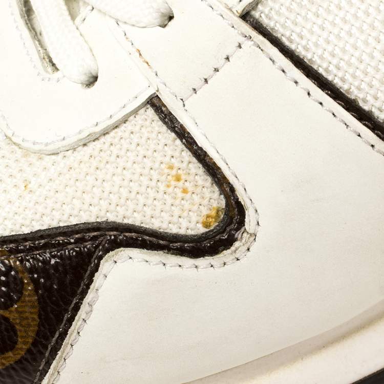 Pre Owned Louis Vuitton White/Brown Monogram Canvas And Mesh Reverse Run Away Sneakers Size 37.5
