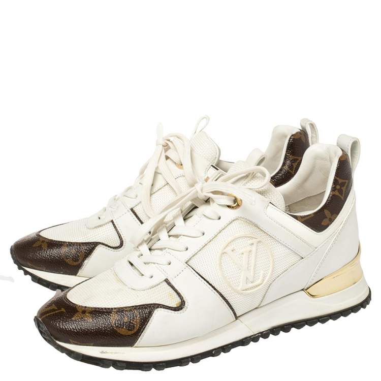 Pre Owned Louis Vuitton White/Brown Monogram Canvas And Mesh Reverse Run Away Sneakers Size 37.5