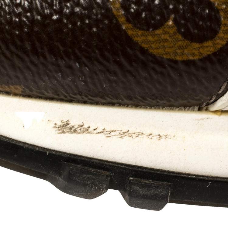 Pre Owned Louis Vuitton White/Brown Monogram Canvas And Mesh Reverse Run Away Sneakers Size 37.5