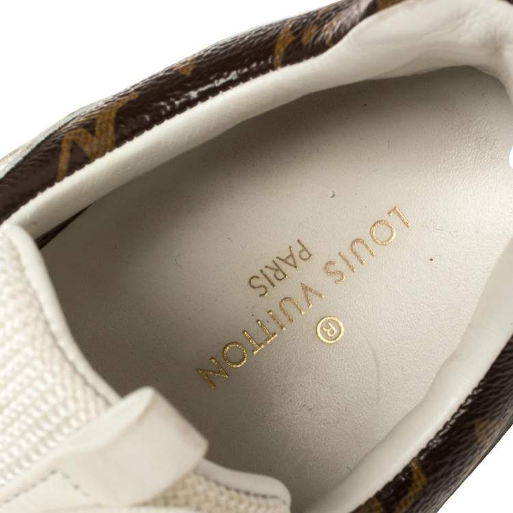 Pre Owned Louis Vuitton White/Brown Monogram Canvas And Mesh Reverse Run Away Sneakers Size 37.5