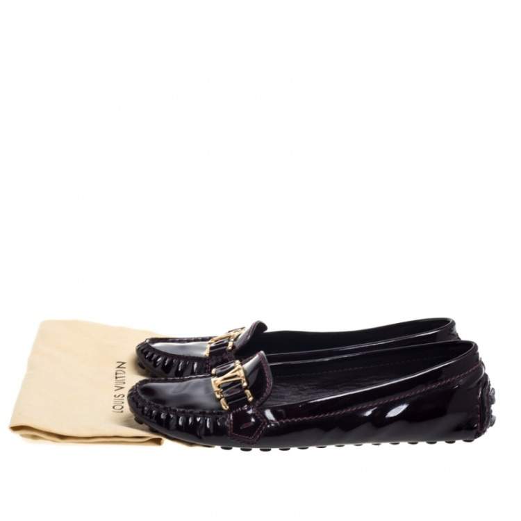 Pre Owned Louis Vuitton Burgundy Patent Leather Oxford Loafers Size 39