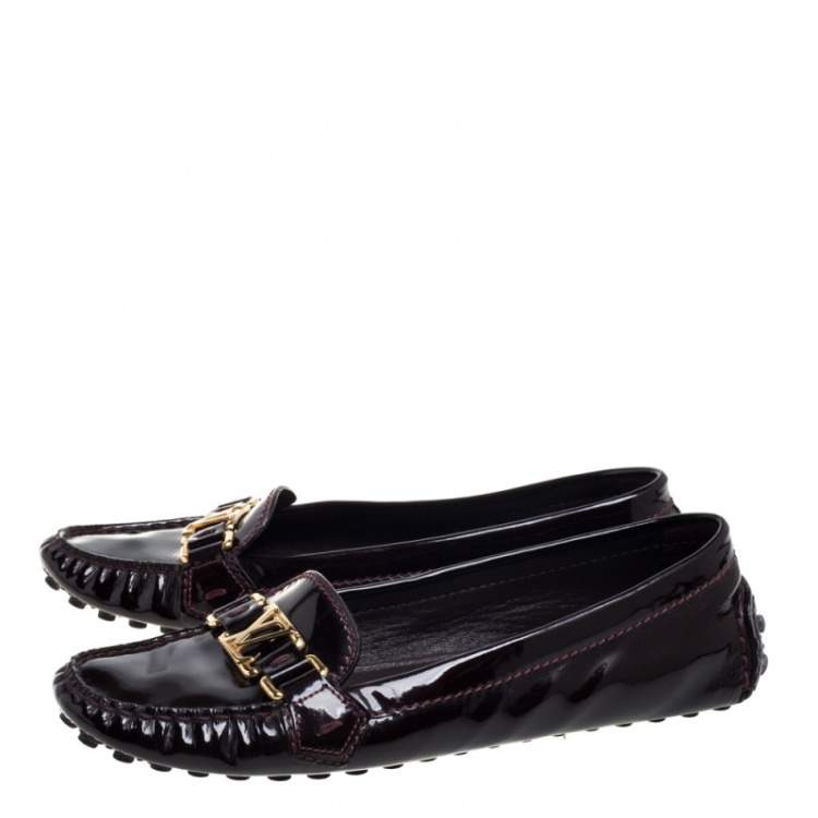 Pre Owned Louis Vuitton Burgundy Patent Leather Oxford Loafers Size 39