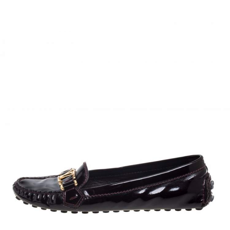 Pre Owned Louis Vuitton Burgundy Patent Leather Oxford Loafers Size 39