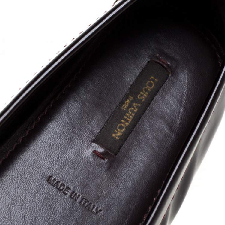 Pre Owned Louis Vuitton Burgundy Patent Leather Oxford Loafers Size 39