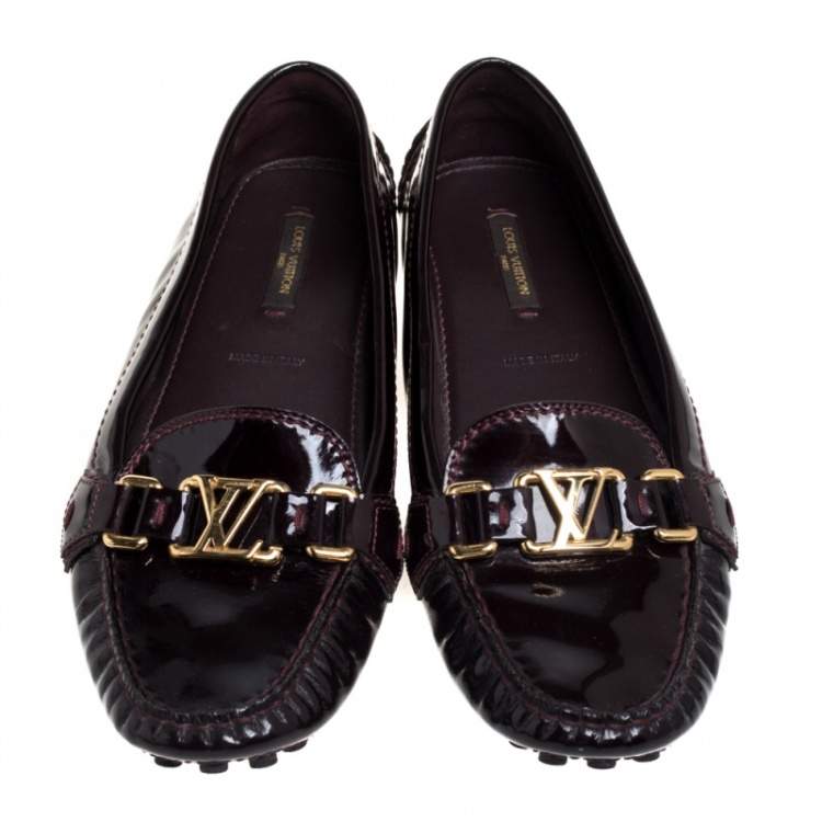 Pre Owned Louis Vuitton Burgundy Patent Leather Oxford Loafers Size 39