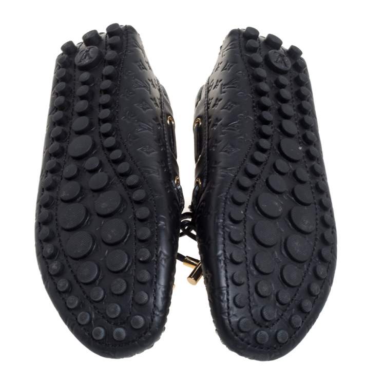 Pre Owned Louis Vuitton Black Monogram Empreinte Leather Gloria Loafers Size 36.5