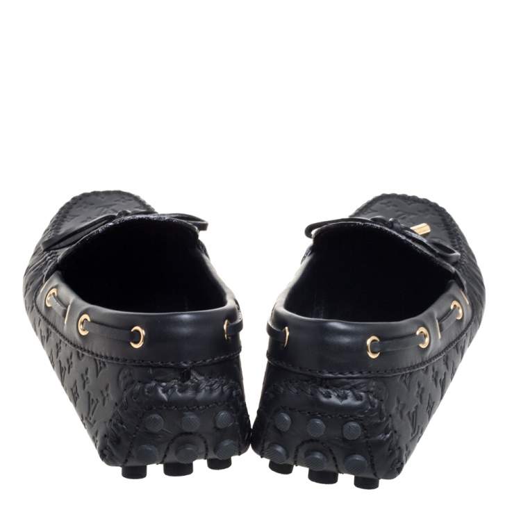 Pre Owned Louis Vuitton Black Monogram Empreinte Leather Gloria Loafers Size 36.5