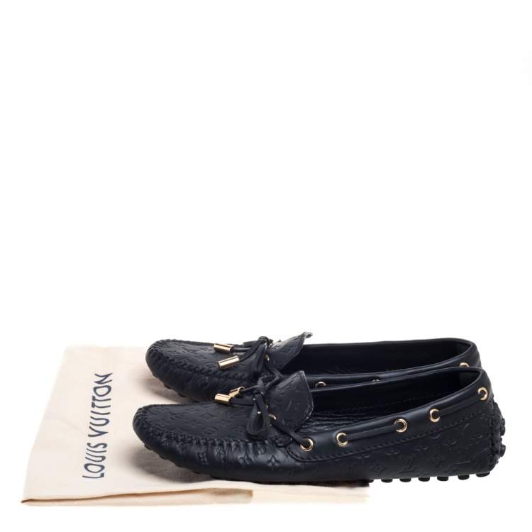 Pre Owned Louis Vuitton Black Monogram Empreinte Leather Gloria Loafers Size 36.5