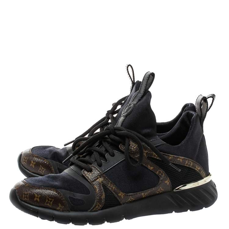 Pre Owned Louis Vuitton Black/Brown Fabric And Monogram Canvas Aftergame Sneakers Size 36