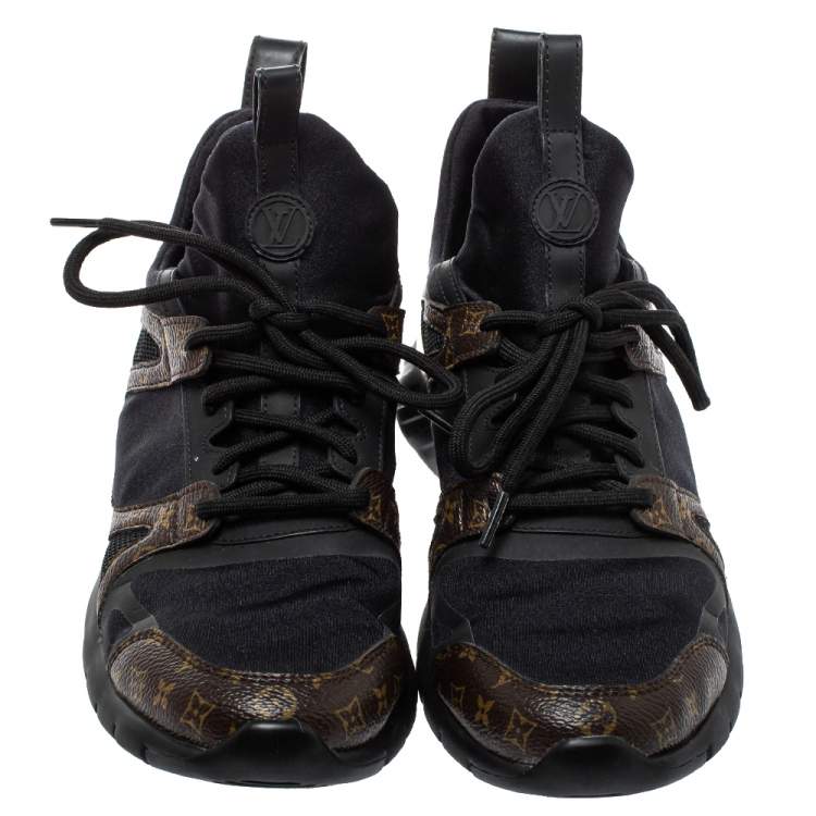 Pre Owned Louis Vuitton Black/Brown Fabric And Monogram Canvas Aftergame Sneakers Size 36