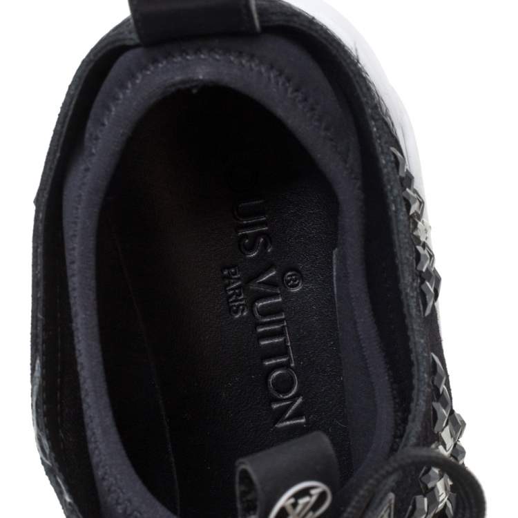 Pre Owned Louis Vuitton Black Leather And Suede Embellished Low Top Sneakers Size 36