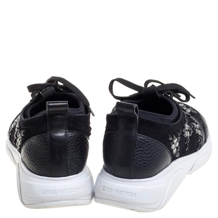 Pre Owned Louis Vuitton Black Leather And Suede Embellished Low Top Sneakers Size 36