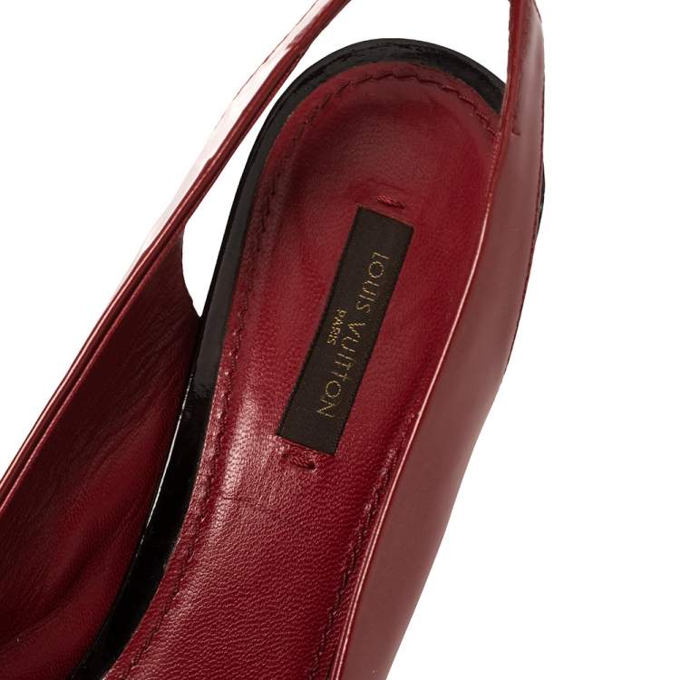 Pre Owned Louis Vuitton Red Patent Leather Peep Toe Sandals Size 39