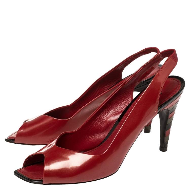 Pre Owned Louis Vuitton Red Patent Leather Peep Toe Sandals Size 39