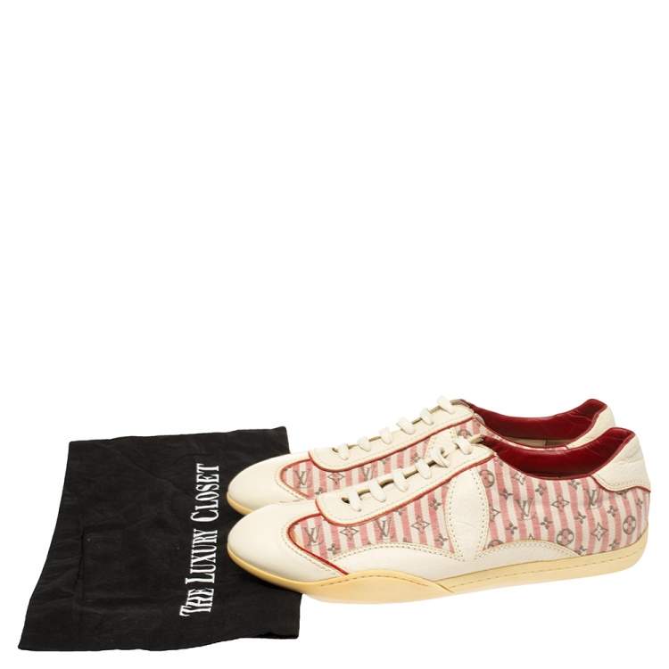 Pre Owned Louis Vuitton Cream /Red  Monogram Canvas And Leather  Sneakers Size 39