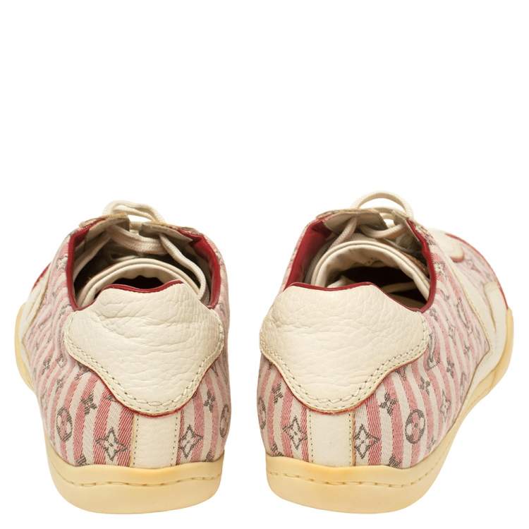 Pre Owned Louis Vuitton Cream /Red  Monogram Canvas And Leather  Sneakers Size 39