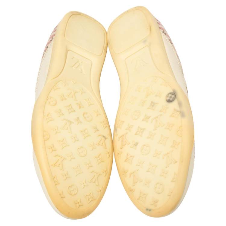 Pre Owned Louis Vuitton Cream /Red  Monogram Canvas And Leather  Sneakers Size 39