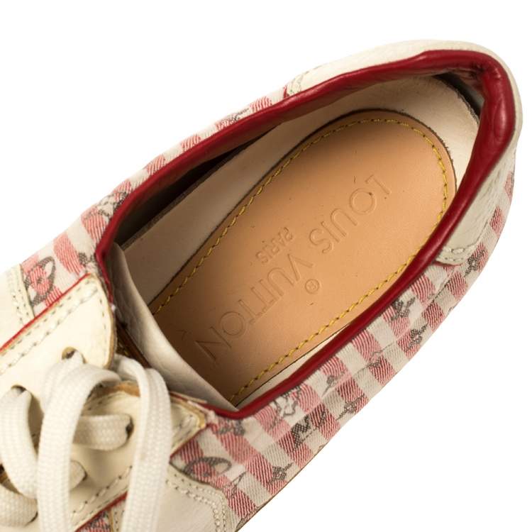 Pre Owned Louis Vuitton Cream /Red  Monogram Canvas And Leather  Sneakers Size 39