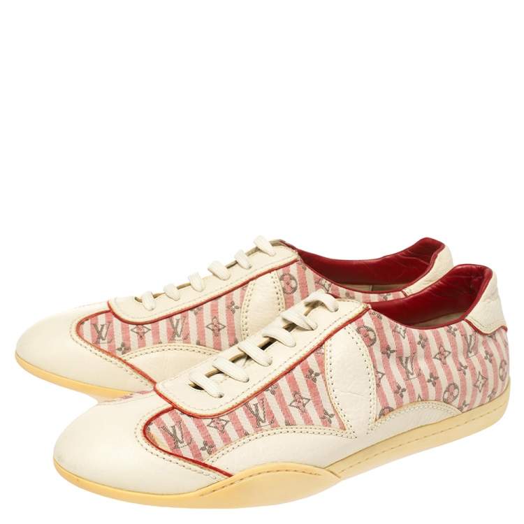 Pre Owned Louis Vuitton Cream /Red  Monogram Canvas And Leather  Sneakers Size 39