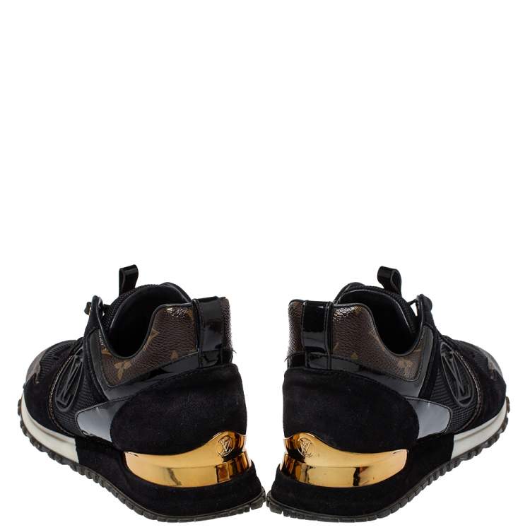 مملوكة مسبقًا Louis Vuitton Black Mesh And Monogram Canvas Run Away Sneakers Size 38.5