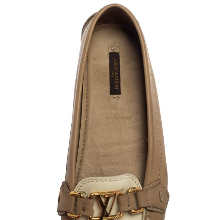 Pre Owned Louis Vuitton Beige/White Leather Oxford Loafers Size 39