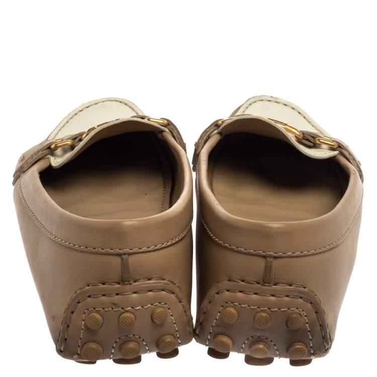 Pre Owned Louis Vuitton Beige/White Leather Oxford Loafers Size 39