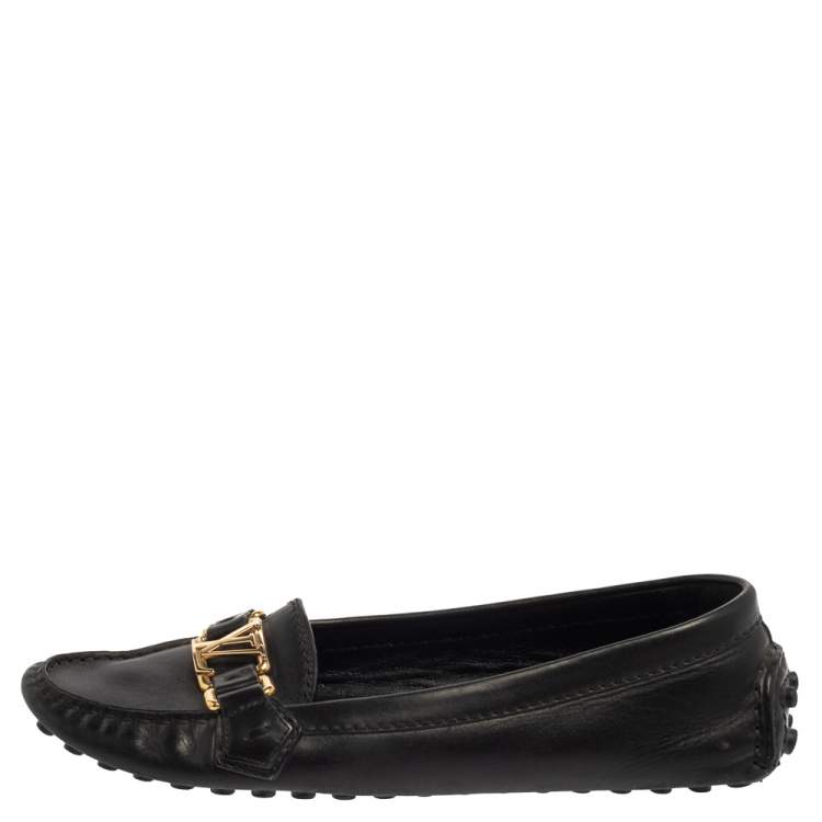 Pre Owned Louis Vuitton Black Leather Oxford Loafers Size 36.5