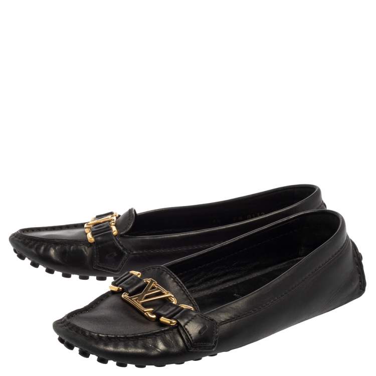 Pre Owned Louis Vuitton Black Leather Oxford Loafers Size 36.5