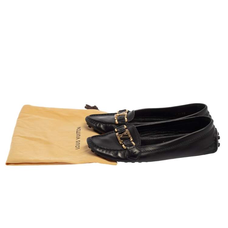 Pre Owned Louis Vuitton Black Leather Oxford Loafers Size 36.5