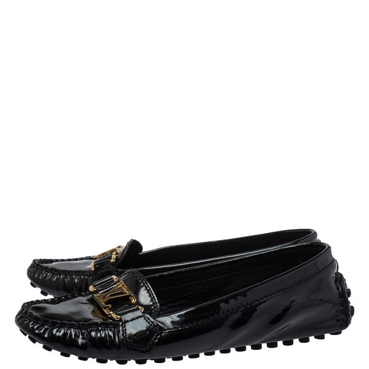 Pre Owned Louis Vuitton Black Patent Leather Oxford Slip On Loafers Size 38