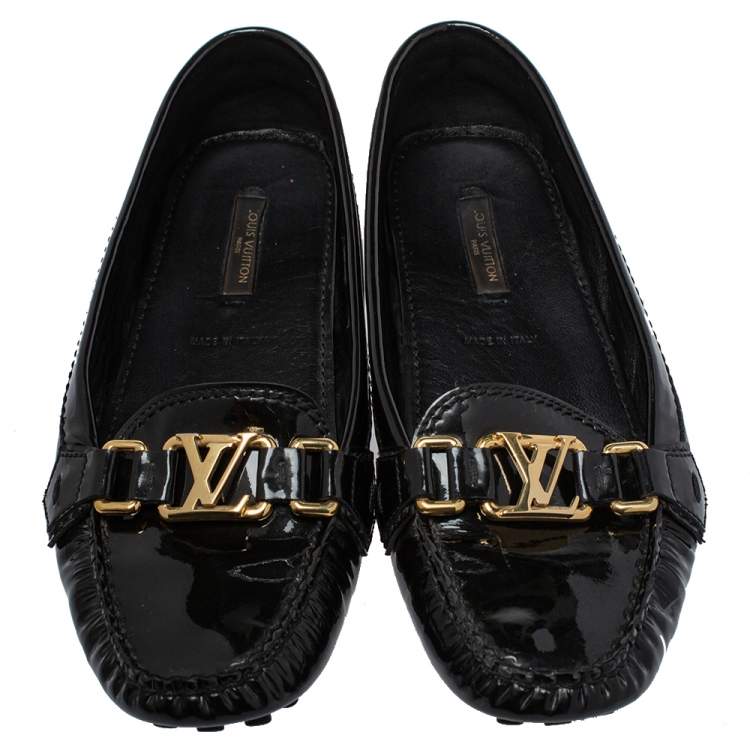 Pre Owned Louis Vuitton Black Patent Leather Oxford Slip On Loafers Size 38