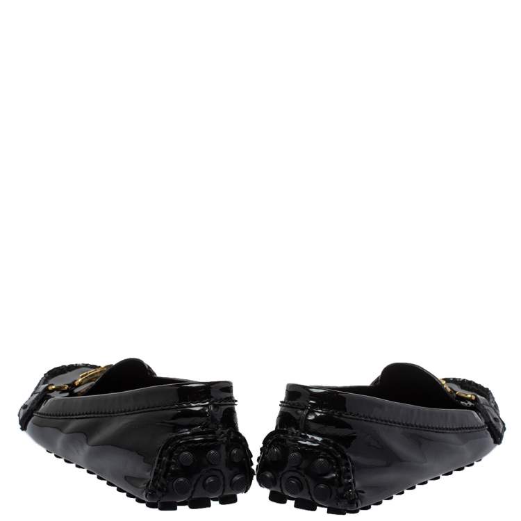Pre Owned Louis Vuitton Black Patent Leather Oxford Slip On Loafers Size 38