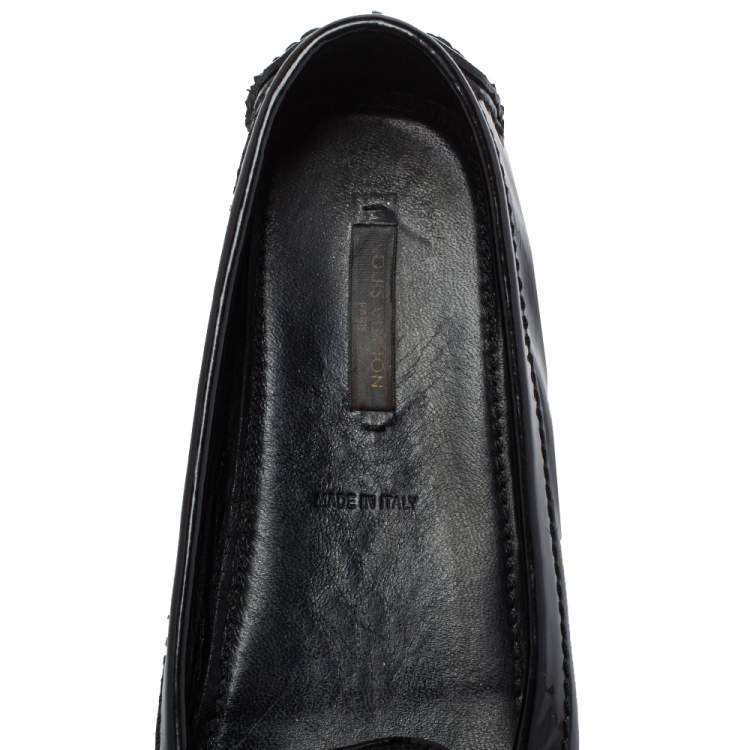 Pre Owned Louis Vuitton Black Patent Leather Oxford Slip On Loafers Size 38