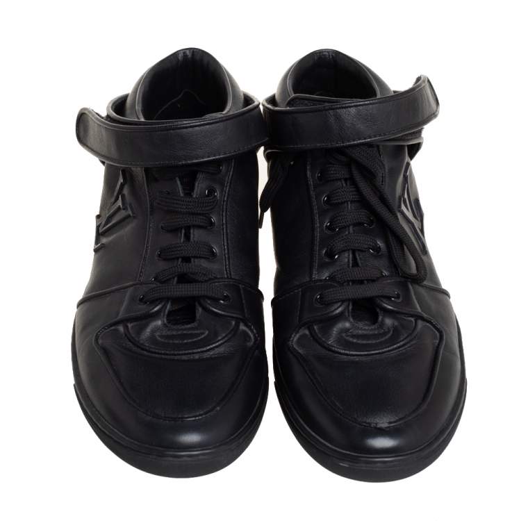 Pre Owned Louis Vuitton Black  Leather Vintage Velcro Strap Sneaker Size 38.5