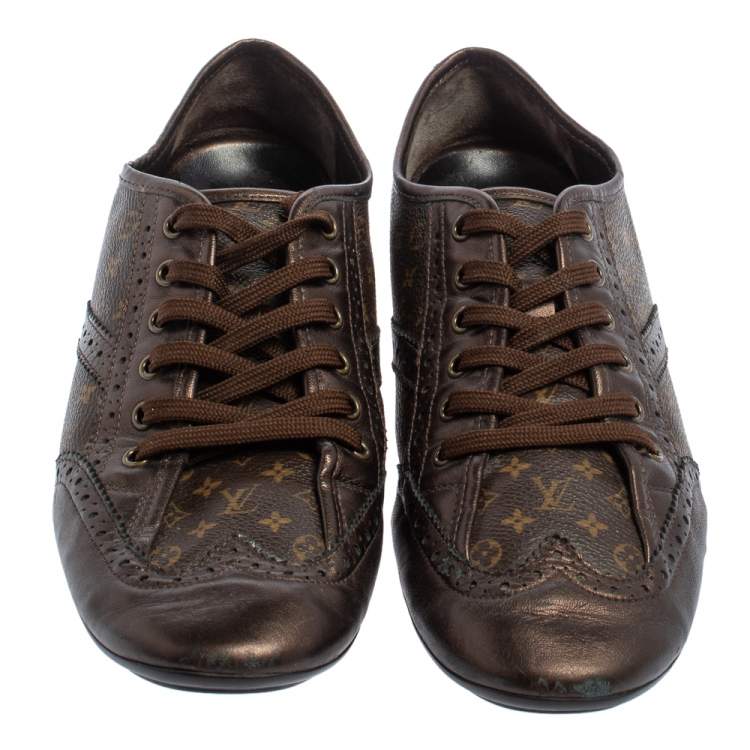 Pre Owned  Louis Vuitton Brown Monogram Canvas and Leather Lyrics Low Top Sneakers Size 41