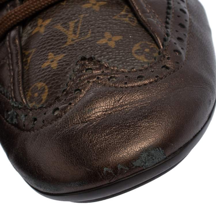 Pre Owned  Louis Vuitton Brown Monogram Canvas and Leather Lyrics Low Top Sneakers Size 41